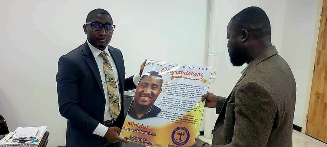 One Power Vocational School Congratulates Minister Nyonton.