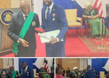 Amb. Bill Morgan Rogers Scopes Outstanding Awards As President Joseph Nyuma Boakai Conferes Upon Him The Achievement Of Grand Of Night Official Awards.